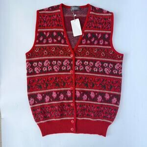 Vintage Mira Vogan Red Floral Sweater Vest